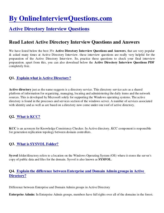  active directory interview questions and answers