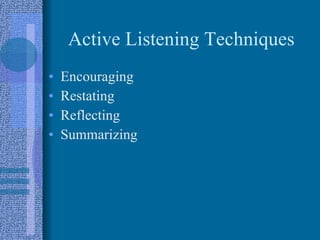 Active Listening Techniques Encouraging Restating Reflecting Summarizing 