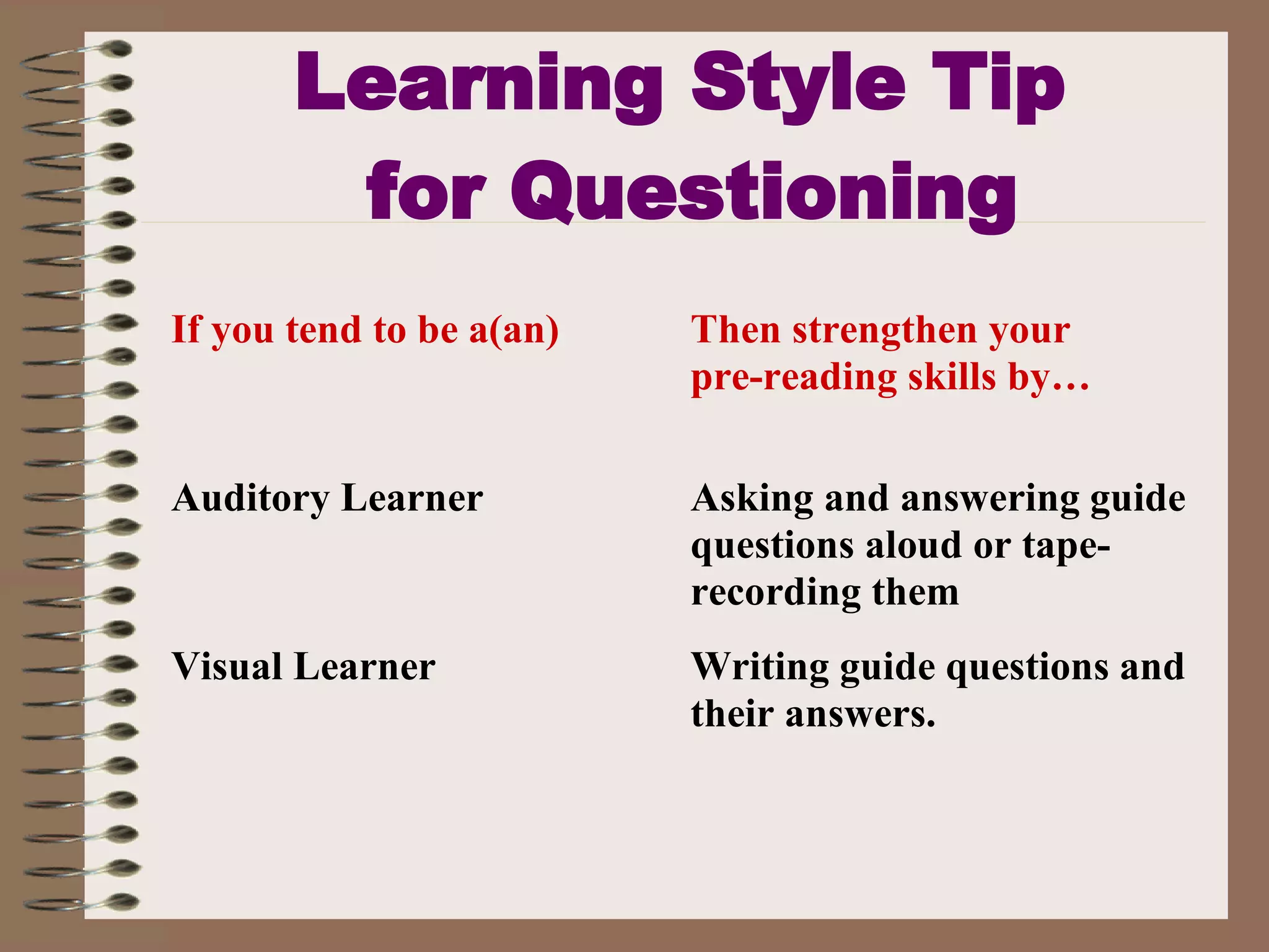 Learning Style Tip  for Questioning 