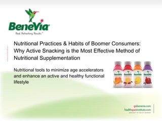 Nutritional Practices & Habits of Boomer Consumers: Why Active Snacking is the Most Effective Method of Nutritional Supplementation Nutritional tools to minimize age accelerators and enhance an active and healthy functional lifestyle 