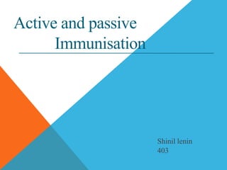 Active and passive
Immunisation
Shinil lenin
403
 