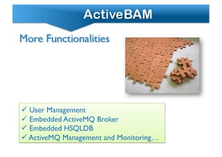  User Management	

 Embedded ActiveMQ Broker	

 Embedded HSQLDB	

 ActiveMQ Management and Monitoring… 	

 
