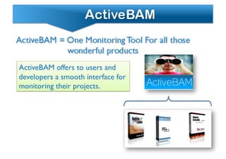 ActiveBAM offers to users and
developers a smooth interface for
monitoring their projects. 	

 