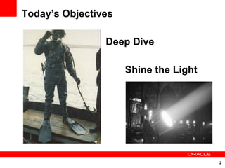 Today’s Objectives

                Deep Dive

                     Shine the Light




                                       2
 