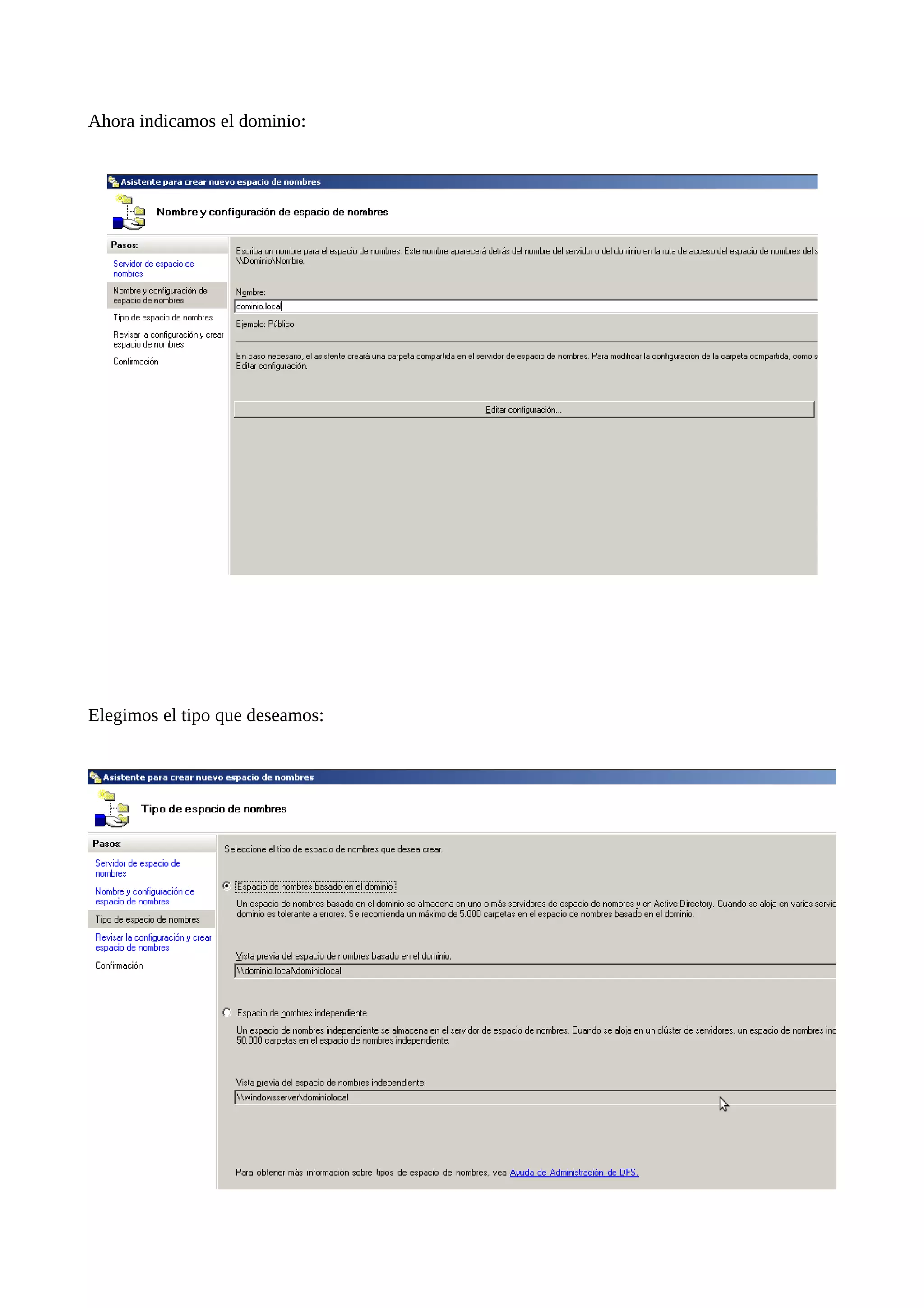 Ahora indicamos el dominio:




Elegimos el tipo que deseamos:
 