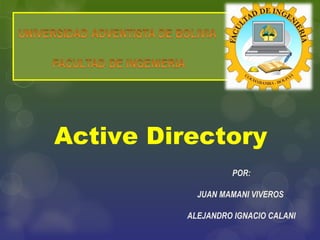 Active Directory
POR:
JUAN MAMANI VIVEROS
ALEJANDRO IGNACIO CALANI
 