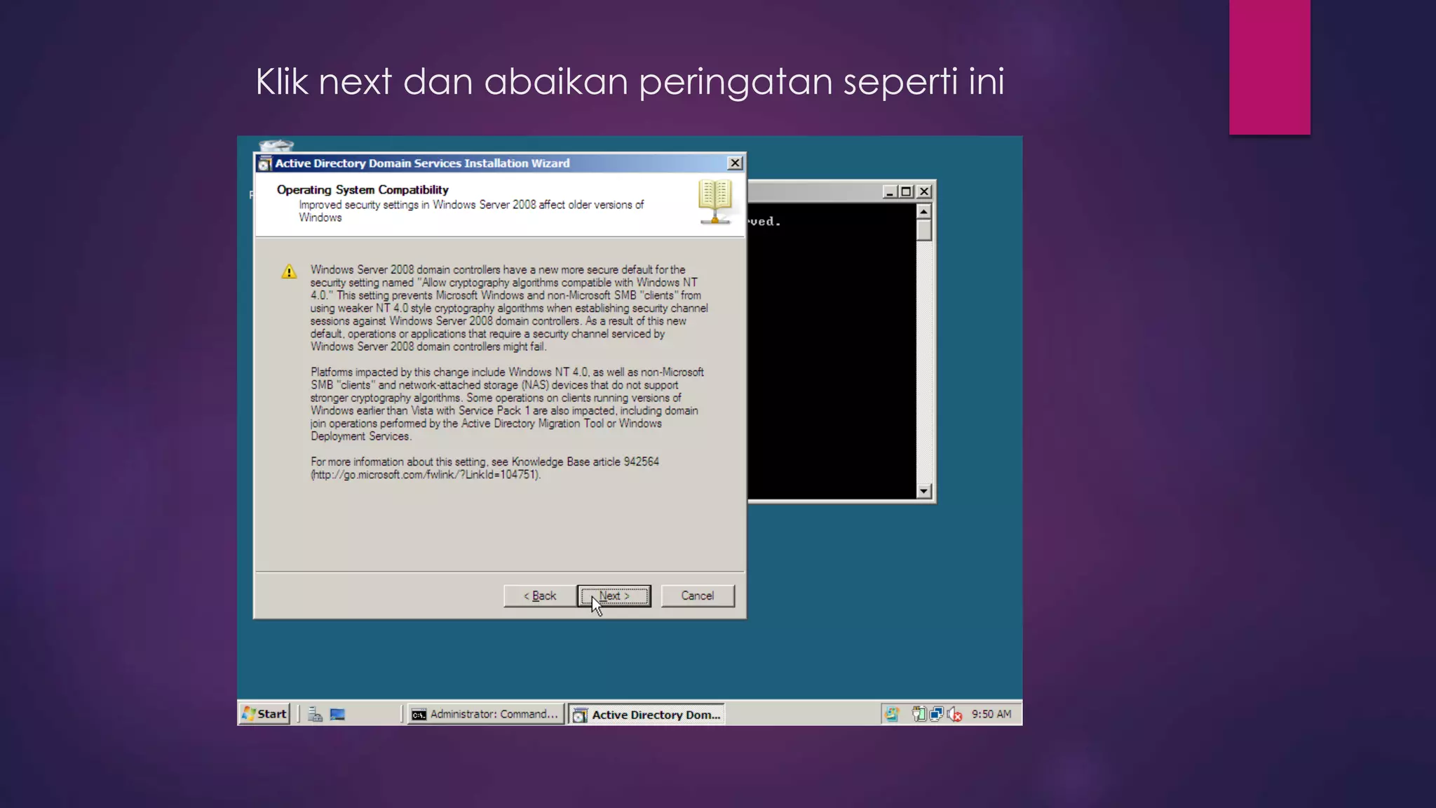 Klik next dan abaikan peringatan seperti ini
 