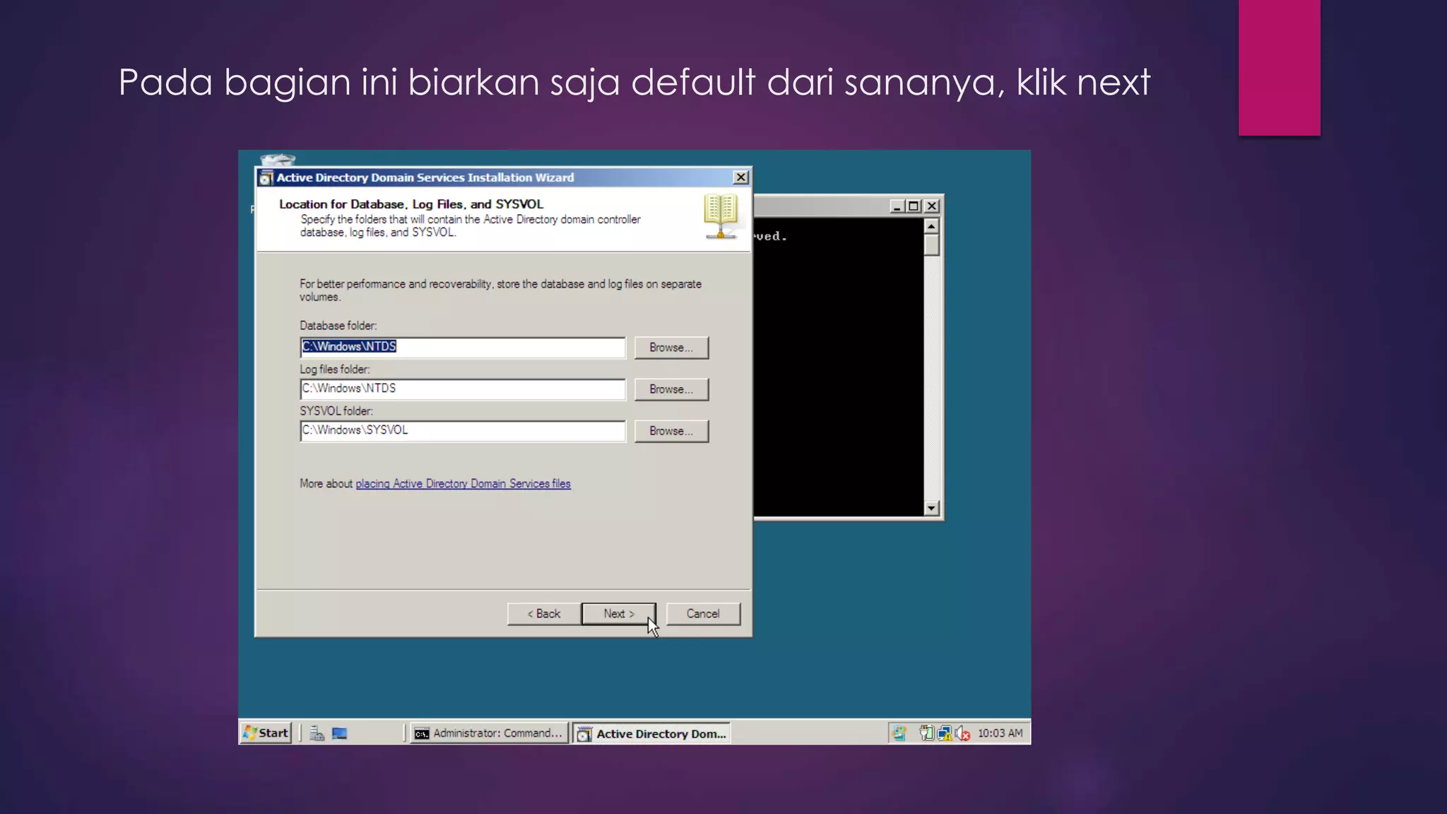 Pada bagian ini biarkan saja default dari sananya, klik next
 