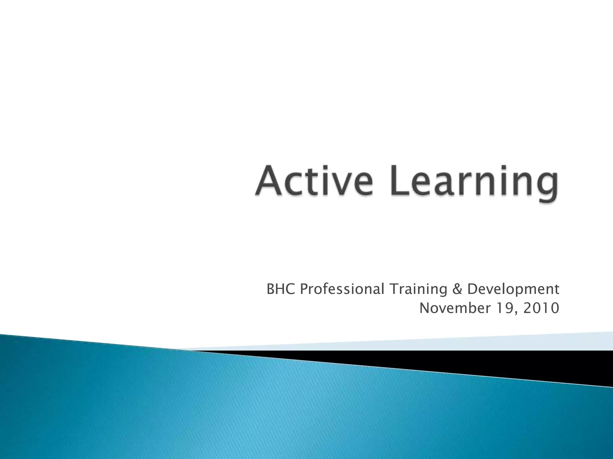 BHC Professional Training & Development
                     November 19, 2010
 