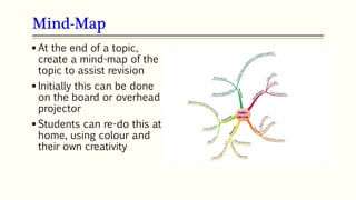 Mind-Map
77
 At the end of a topic,
create a mind-map of the
topic to assist revision
 Initially this can be done
on the board or overhead
projector
 Students can re-do this at
home, using colour and
their own creativity
 