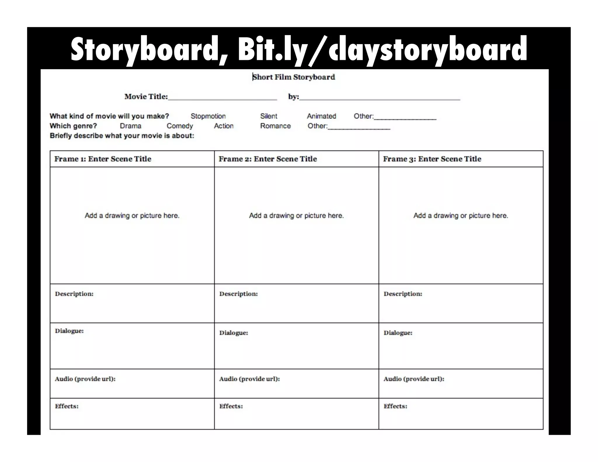 Storyboard, Bit.ly/claystoryboard

 