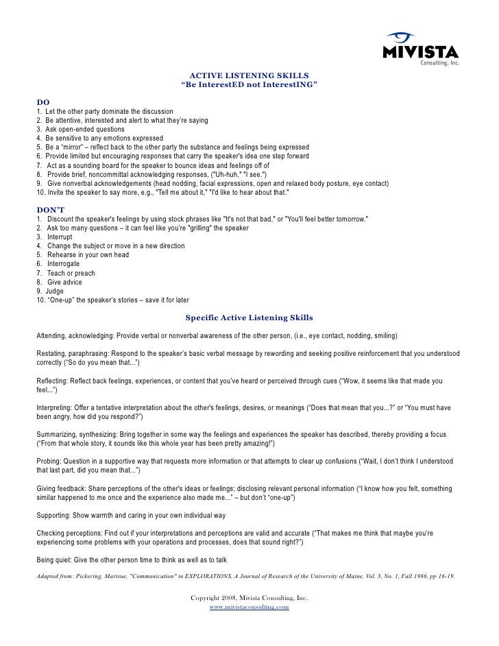active listening skills checklist active listening skills checklist
