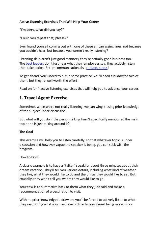 Active Listening Exercises Active Listening Exercises