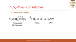 5.Synthesis of Ketones
a.Synthesis of Acetone
ACTIVE METHYLENE COMPOUNDS,DR.BINCY JOSEPH,ST.MARY'S COLLEGE,THRISSUR.
 
