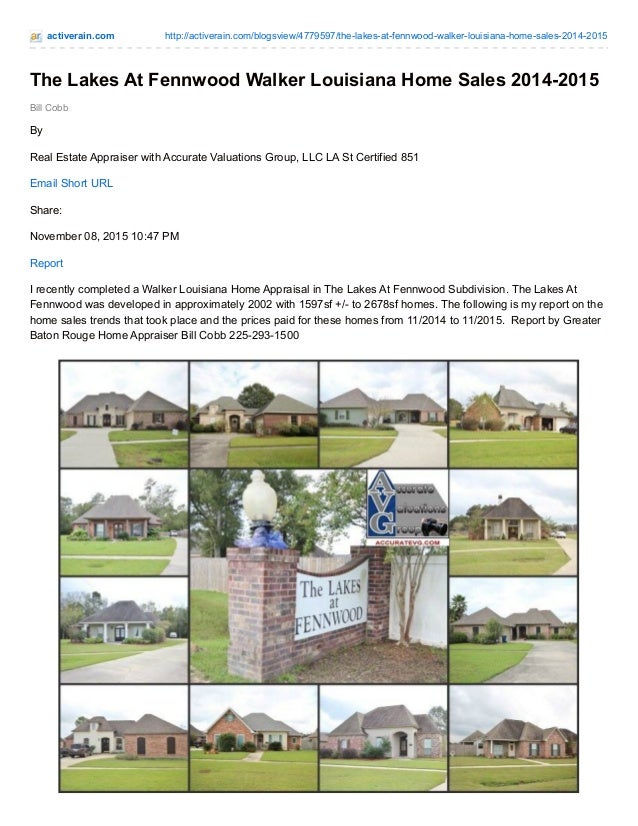 The Lakes At Fennwood Walker Louisiana Home Sales 20142015