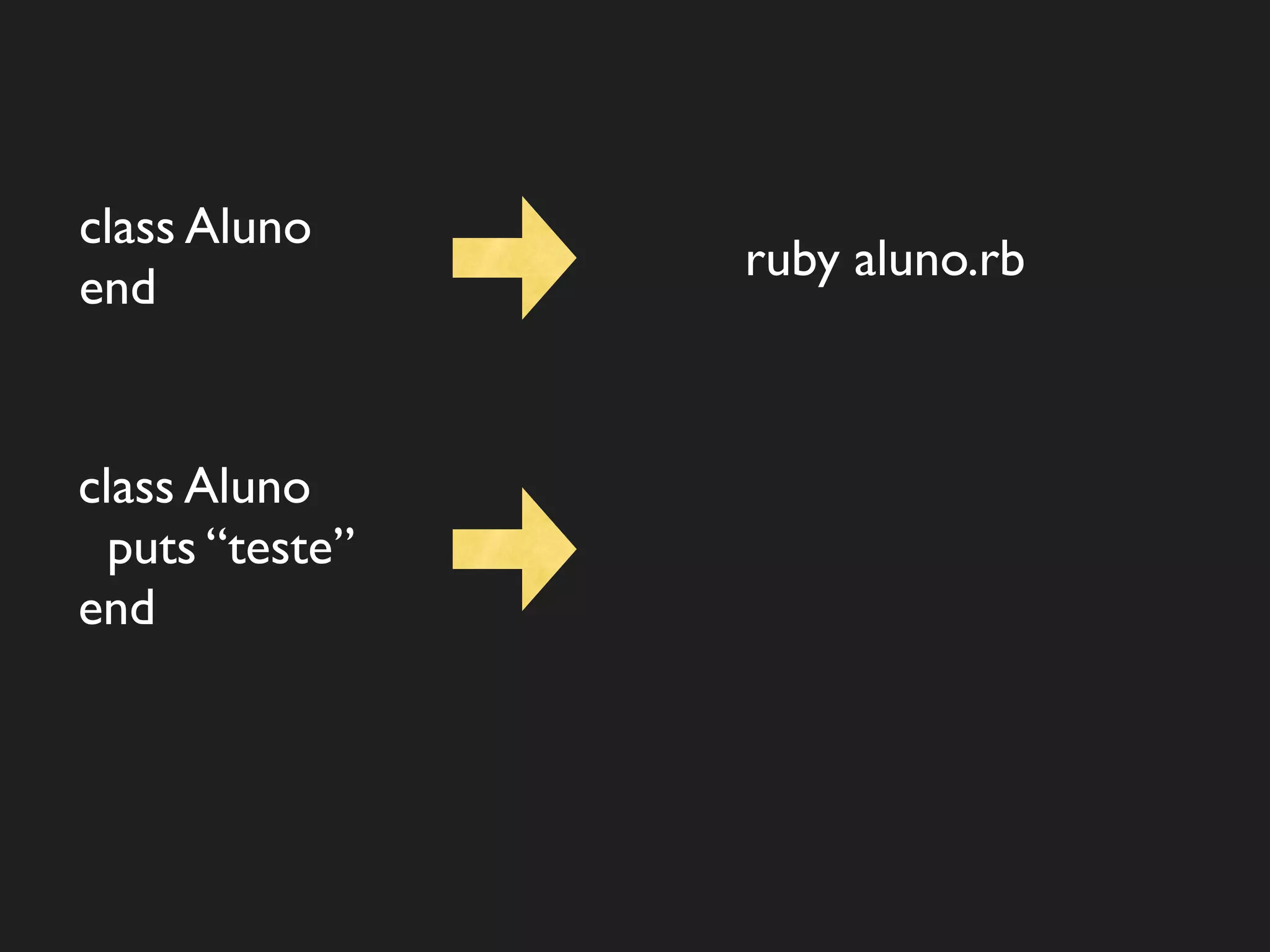 class Aluno
                 ruby aluno.rb
end


class Aluno
  puts “teste”
end
 