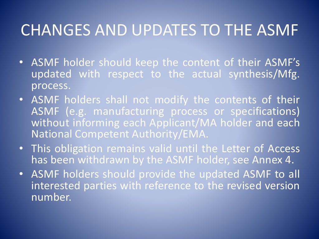 ACTIVE SUBSTANCE MSTER FILE (ASMF) eMA
