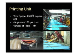Printing Unit
§  Floor Space- 25,000 square
feet
§  Manpower- 250 persons
§  Number of Table – 10
 