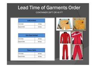 Lead Time of Garments Order
CONTAINER 20FT OR 40 FT
 
