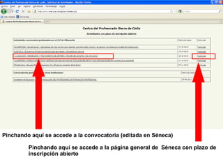 Pinchando aquí se accede a la convocatoria (editada en Séneca) Pinchando aquí se accede a la página general de  Séneca con plazo de inscripción abierto 