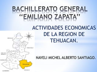 ACTIVIDADES ECONOMICAS
DE LA REGION DE
TEHUACAN.
NAYELI MICHEL ALBERTO SANTIAGO.
 