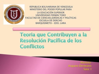 ﻿ REPUBLICA BOLIVARIANA DE VENEZUELA
MINISTERIO DEL PODER POPULAR PARA
LA EDUCACIÓN SUPERIOR
UNIVERSIDAD FERMIN TORO
FACULTAD DE CIENCIAS JURÍDICAS Y POLÍTICAS
ESCUELA DE DERCHO
BARQUISIMETO – EDO. LARA
 