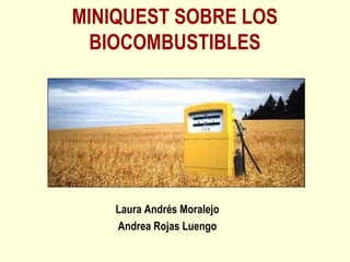 MINIQUEST SOBRE LOS
BIOCOMBUSTIBLES
Laura Andrés Moralejo
Andrea Rojas Luengo
 