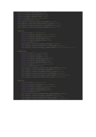 android:layout_marginEnd="8dp"
android:layout_marginStart="8dp"
android:layout_marginTop="344dp"
android:text="¿Estas Preparado?"
android:textSize="18sp"
app:layout_constraintEnd_toEndOf="parent"
app:layout_constraintHorizontal_bias="0.502"
app:layout_constraintStart_toStartOf="parent"
app:layout_constraintTop_toTopOf="parent" />
<Button
android:id="@+id/button2"
android:layout_width="wrap_content"
android:layout_height="wrap_content"
android:layout_marginEnd="8dp"
android:layout_marginStart="8dp"
android:text="Off"
app:layout_constraintEnd_toEndOf="parent"
app:layout_constraintStart_toStartOf="parent"
app:layout_constraintTop_toBottomOf="@+id/textView7" />
<TextView
android:id="@+id/textView8"
android:layout_width="147dp"
android:layout_height="34dp"
android:layout_marginBottom="8dp"
android:layout_marginEnd="8dp"
android:layout_marginStart="8dp"
android:text="No te arrepentiras"
android:textSize="18sp"
app:layout_constraintBottom_toBottomOf="parent"
app:layout_constraintEnd_toEndOf="parent"
app:layout_constraintHorizontal_bias="0.502"
app:layout_constraintStart_toStartOf="parent"
app:layout_constraintTop_toBottomOf="@+id/button2"
app:layout_constraintVertical_bias="0.226" />
<Button
android:id="@+id/button3"
android:layout_width="wrap_content"
android:layout_height="wrap_content"
android:layout_marginEnd="8dp"
android:layout_marginStart="8dp"
android:text="Salir"
app:layout_constraintBottom_toBottomOf="parent"
app:layout_constraintEnd_toEndOf="parent"
app:layout_constraintHorizontal_bias="0.928"
app:layout_constraintStart_toStartOf="parent" />
 