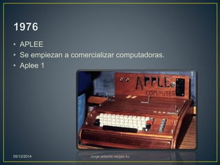• APLEE 
• Se empiezan a comercializar computadoras. 
• Aplee 1 
05/12/2014 Jorge antonio vargas ku 
 