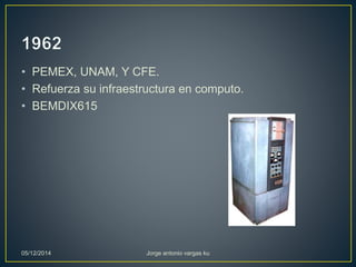 • PEMEX, UNAM, Y CFE. 
• Refuerza su infraestructura en computo. 
• BEMDIX615 
05/12/2014 Jorge antonio vargas ku 
 