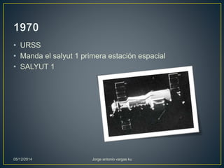 • URSS 
• Manda el salyut 1 primera estación espacial 
• SALYUT 1 
05/12/2014 Jorge antonio vargas ku 
 