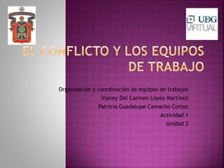 Organización y coordinación de equipos de trabajos
Vianey Del Carmen López Martínez
Patricia Guadalupe Camacho Cortez
Actividad 1
Unidad 2
 