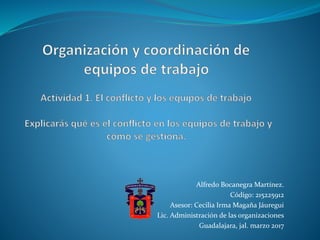 Alfredo Bocanegra Martínez.
Código: 215225912
Asesor: Cecilia Irma Magaña Jáuregui
Lic. Administración de las organizaciones
Guadalajara, jal. marzo 2017
 