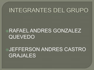 INTEGRANTES DEL GRUPO RAFAEL ANDRES GONZALEZ QUEVEDO JEFFERSON ANDRES CASTRO GRAJALES 