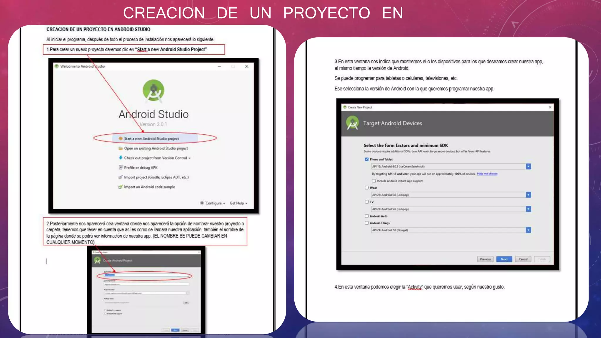 CREACION DE UN PROYECTO EN
ANDROID STUDIO
