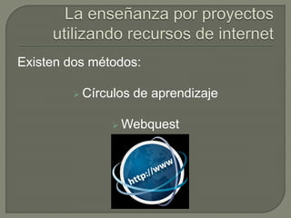 Existen dos métodos:
 Círculos de aprendizaje
 Webquest
 