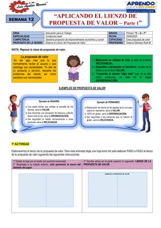APRENDO EN CASA: APLICAMOS EL LIENZO DE PROPUESTA DE VALOR | PDF