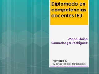 Diplomado en
competencias
docentes IEU



         María Eloísa
Gurruchaga Rodríguez




Actividad 13
«Competencias Sistémicas»
 
