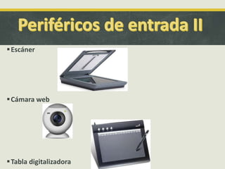 Escáner
Cámara web
Tabla digitalizadora
 