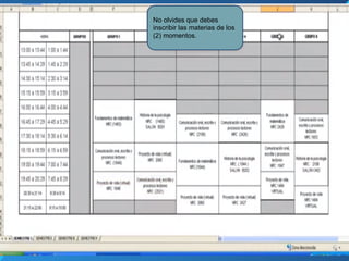 No olvides que debes
inscribir las materias de los
(2) momentos.
 