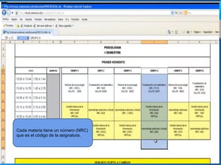 Cada materia tiene un número (NRC)
que es el código de la asignatura.
 
