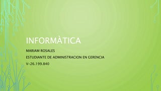 INFORMÀTICA
MARIAM ROSALES
ESTUDIANTE DE ADMINISTRACION EN GERENCIA
V-26.199.840
 