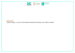 Bibliografía
Castillo Larrañaga, J. D. (2019). INSTITUCIONES DE DERECHO PROCESAL CIVIL. MÉXICO: PORRÚA.
 