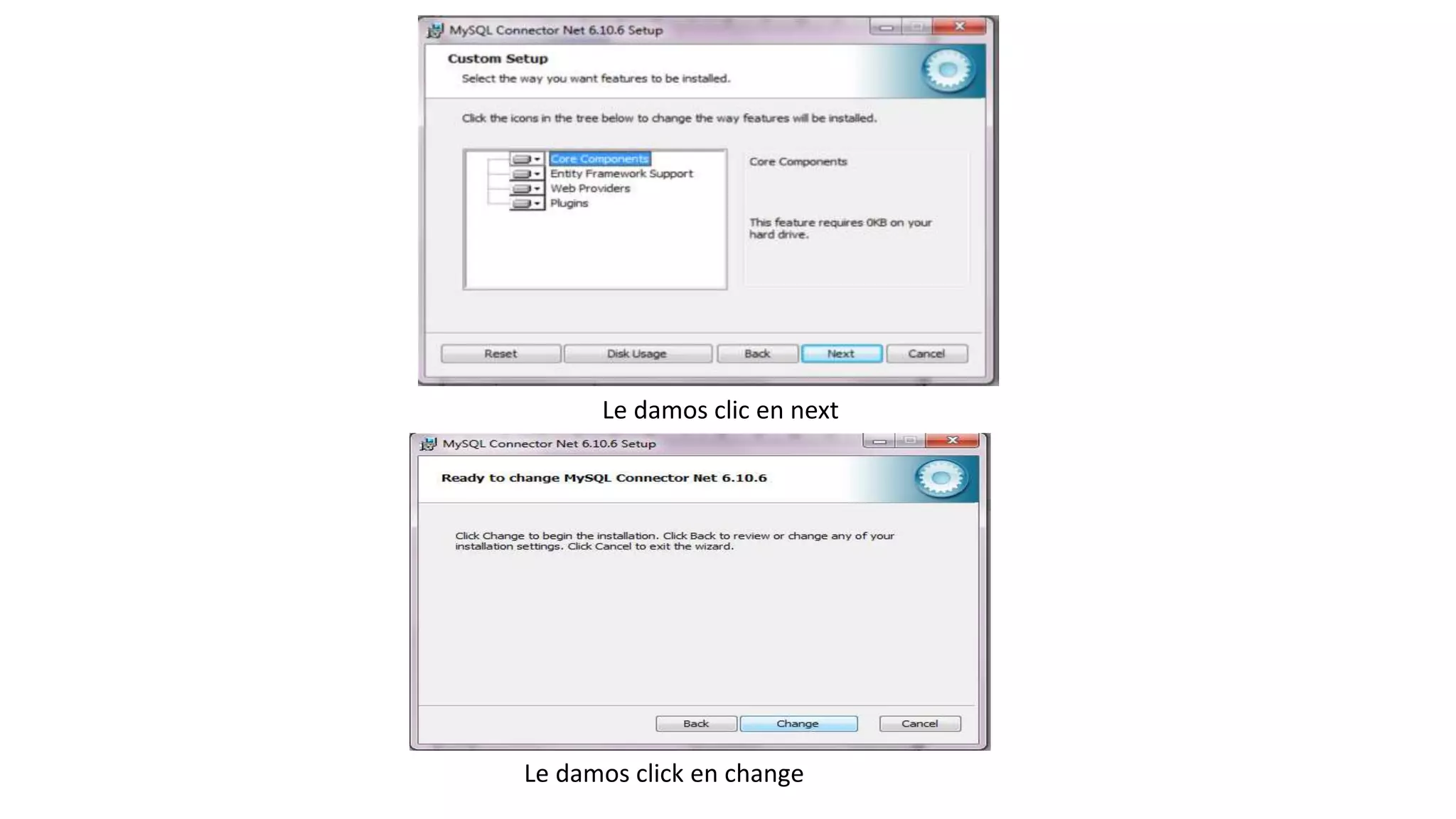 Le damos clic en next
Le damos click en change
 