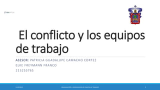 El conflicto y los equipos
de trabajo
ASESOR: PATRICIA GUADALUPE CAMACHO CORTEZ
ELKE FREYMANN FRANCO
213253765
11/03/2015 ORGANIZACIÓN Y COORDINACIÓN DE EQUIPOS DE TRABAJOS 1
 