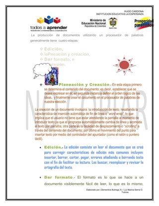 HUGO CARDONA
                                                       INSTITUCION EDUCATIVA LA ESPERANZA




La     producci...