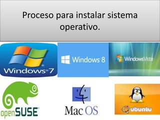 Proceso para instalar sistema
operativo.
 