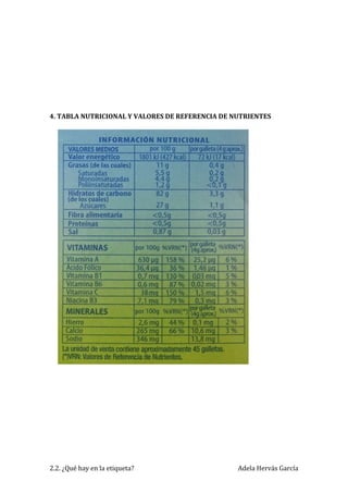 Actividad	2.2.	Etiquetado	de	los	alimentos	 Adela	Hervás	García	 	 		
	
4.	TABLA	NUTRICIONAL	Y	VALORES	DE	REFERENCIA	DE	NUTRIENTES	
	
	
	
	
	
	
	
	
	
	
	
	
	
	
	
	
	
	
	
	
	
	
	
	
	
	
	
 