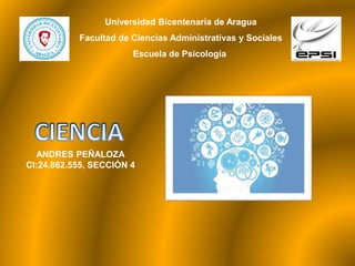 Universidad Bicentenaria de Aragua
Facultad de Ciencias Administrativas y Sociales
Escuela de Psicología
ANDRES PEÑALOZA
CI:24.862.555, SECCIÓN 4
 