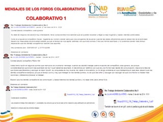 MENSAJES DE LOS FOROS COLABORATIVOS
COLABORATIVO 1
 